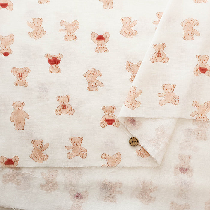 Cotton Double Gauze Print Fabric - Stuffed Bear - nomura tailor