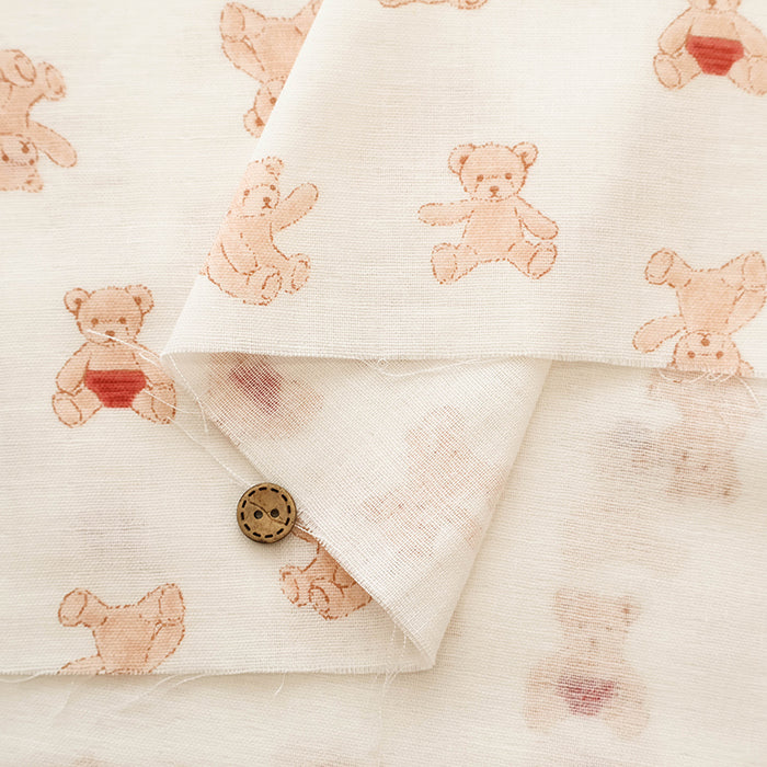 Cotton Double Gauze Print Fabric - Stuffed Bear - nomura tailor
