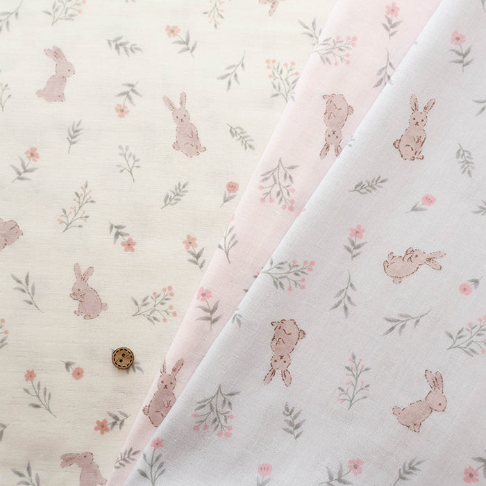 Cotton Double Gauze Print Fabric - Flower Rabbit - nomura tailor