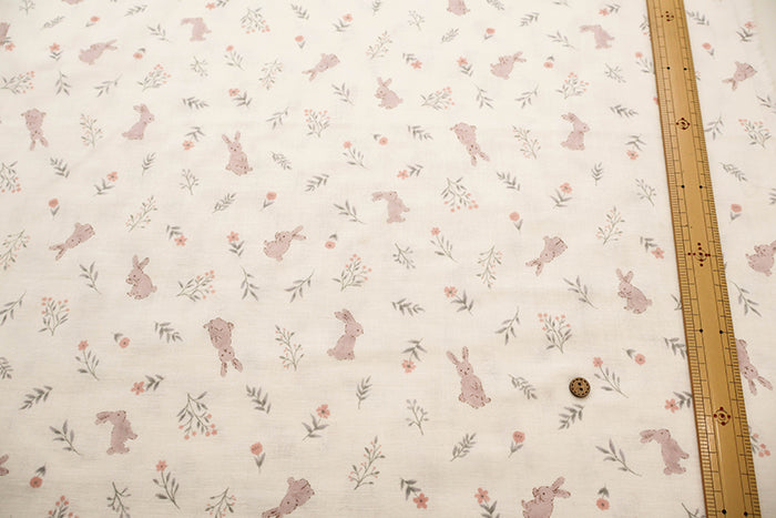 Cotton Double Gauze Print Fabric - Flower Rabbit - nomura tailor