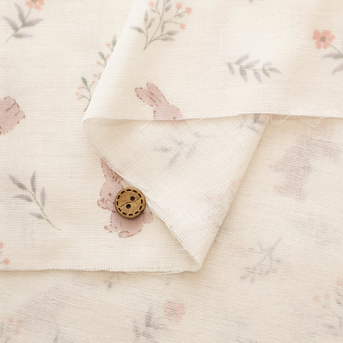 Cotton Double Gauze Print Fabric - Flower Rabbit - nomura tailor