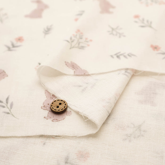 Cotton Double Gauze Print Fabric - Flower Rabbit - nomura tailor