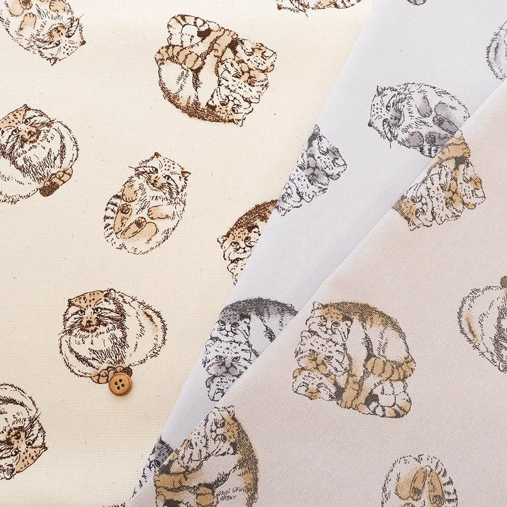 Cotton Oxford Printed Fabric - Pallas's Cat - nomura tailor