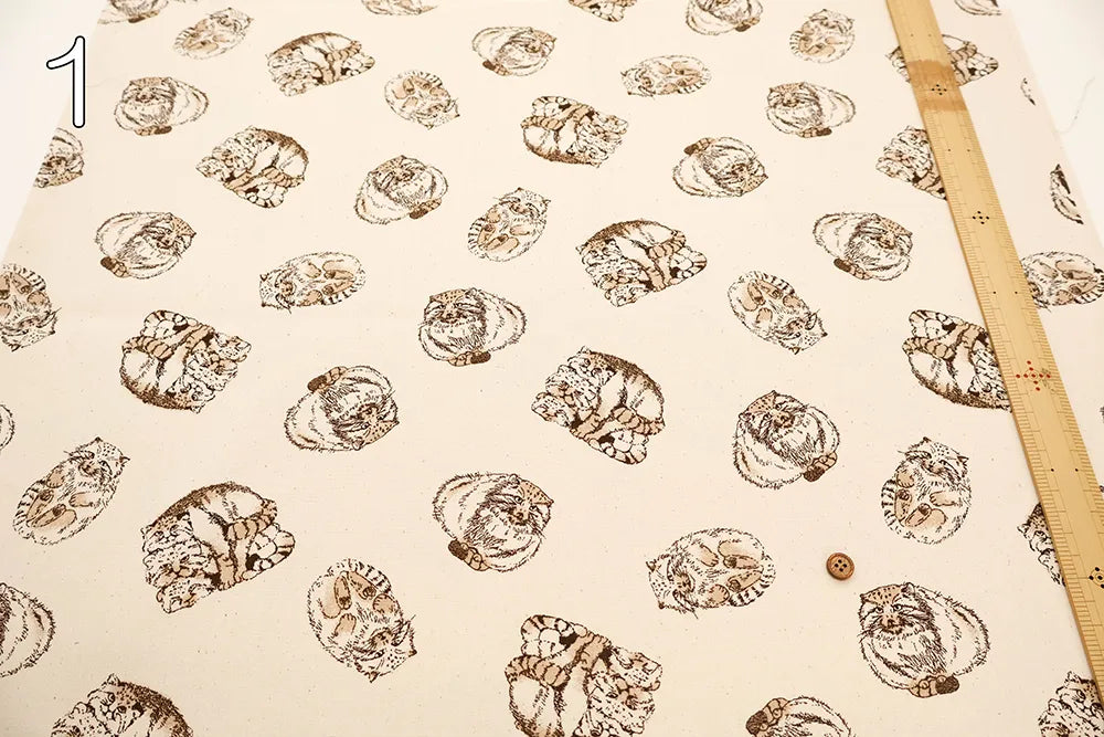 Cotton Oxford Printed Fabric - Pallas's Cat - nomura tailor