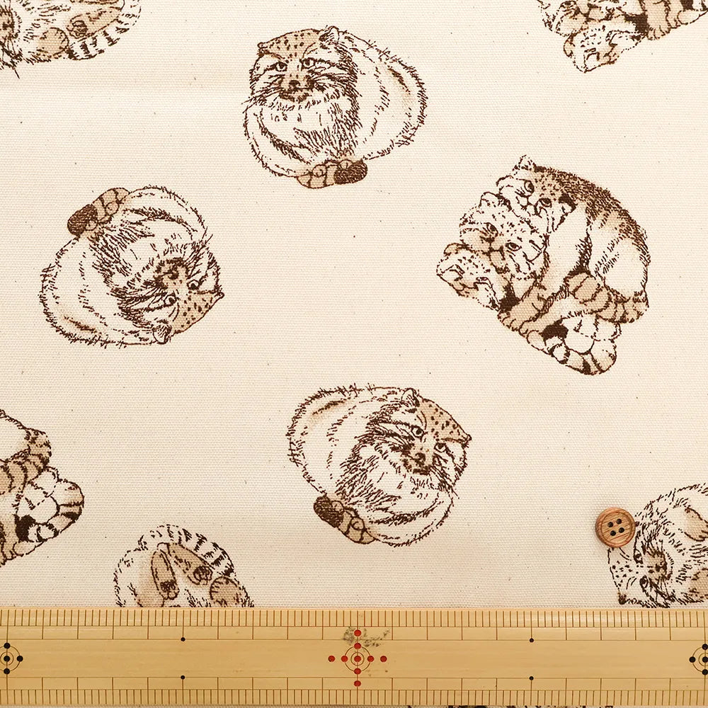 Cotton Oxford Printed Fabric - Pallas's Cat - nomura tailor
