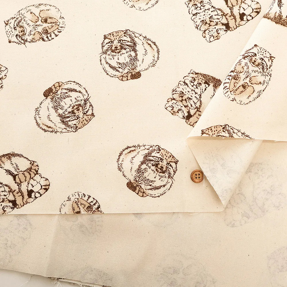 Cotton Oxford Printed Fabric - Pallas's Cat - nomura tailor