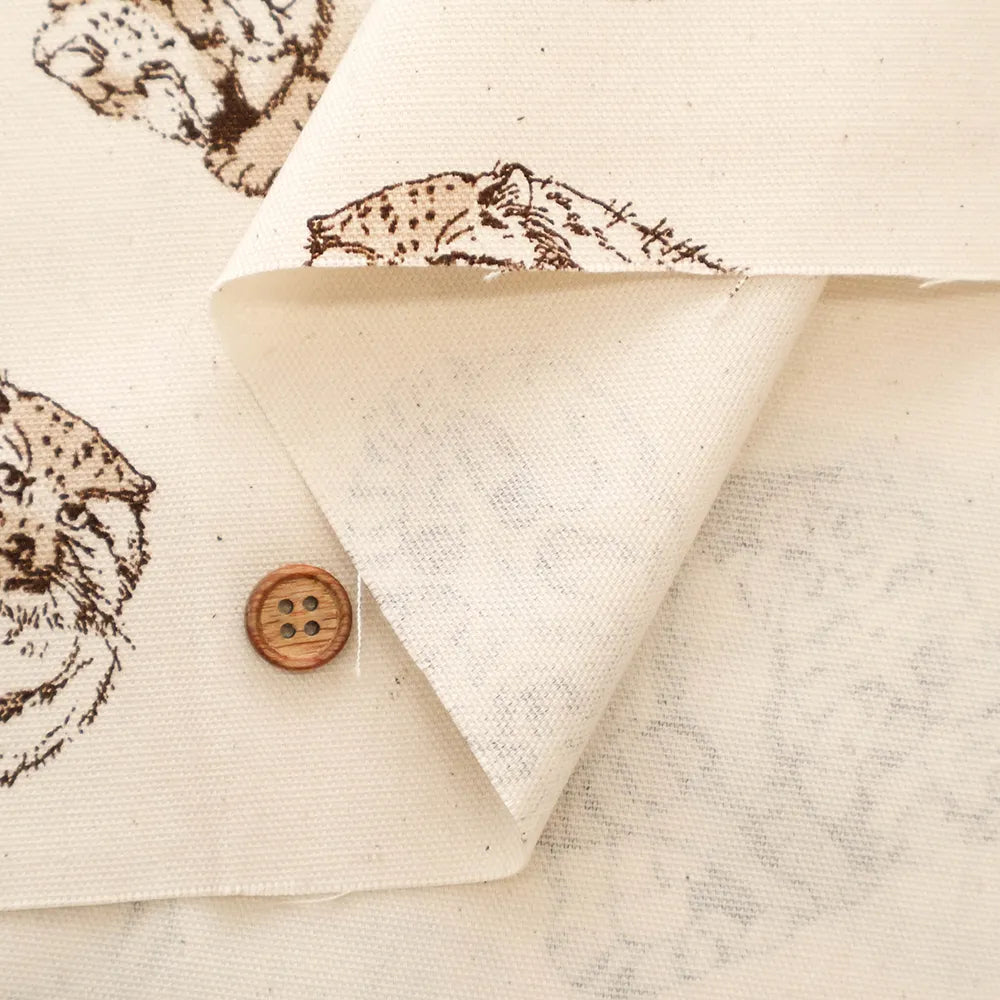 Cotton Oxford Printed Fabric - Pallas's Cat - nomura tailor
