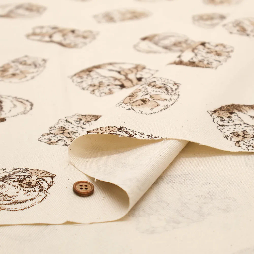 Cotton Oxford Printed Fabric - Pallas's Cat - nomura tailor