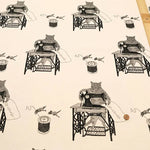 Cotton Oxford Printed Fabric - Cat Sewing Machine - nomura tailor