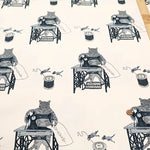 Cotton Oxford Printed Fabric - Cat Sewing Machine - nomura tailor