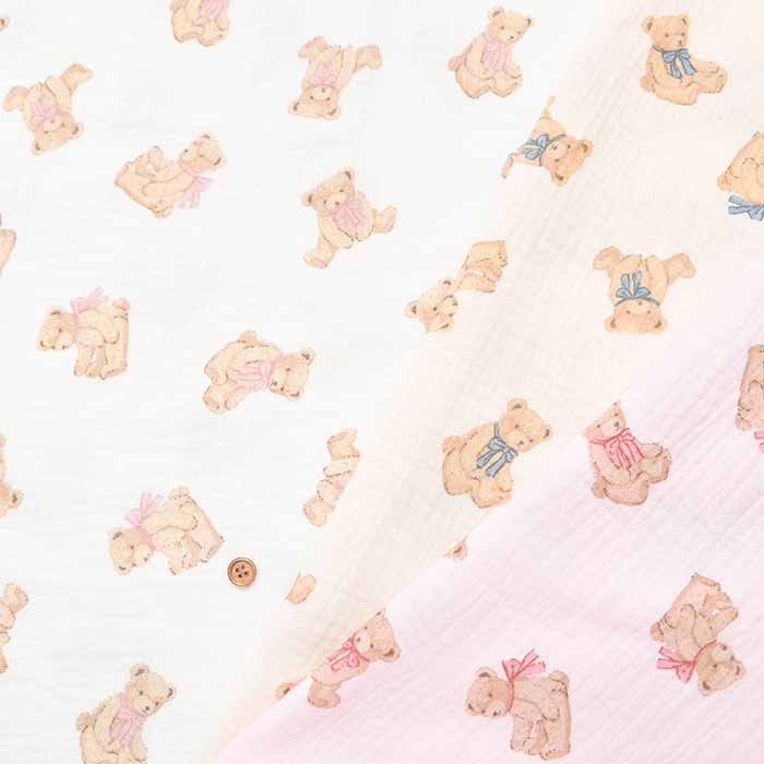 China Cotton Double Gauze Printed Fabric Fluffy Bear - nomura tailor