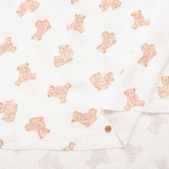 China Cotton Double Gauze Printed Fabric Fluffy Bear - nomura tailor