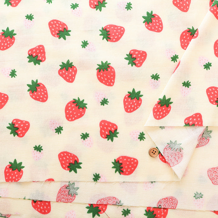 Cotton Double Gauze Print Fabric - Rolling Strawberries - nomura tailor