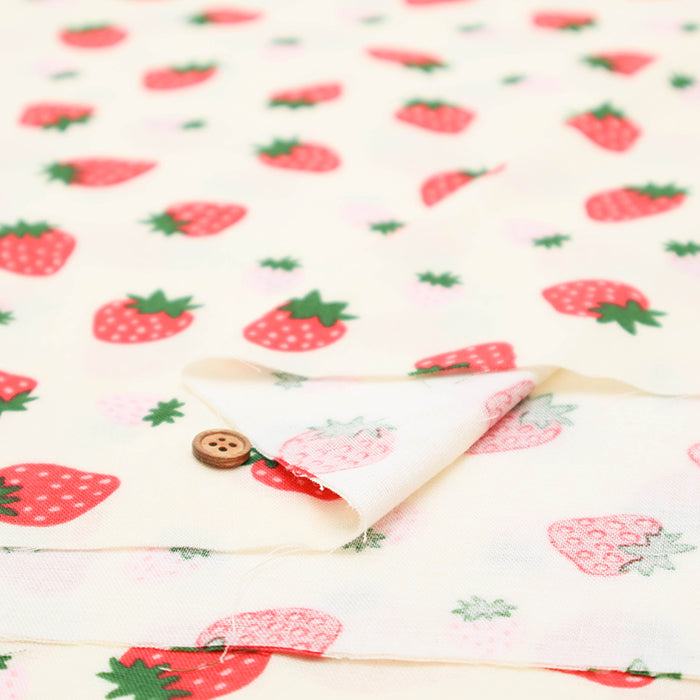 Cotton Double Gauze Print Fabric - Rolling Strawberries - nomura tailor