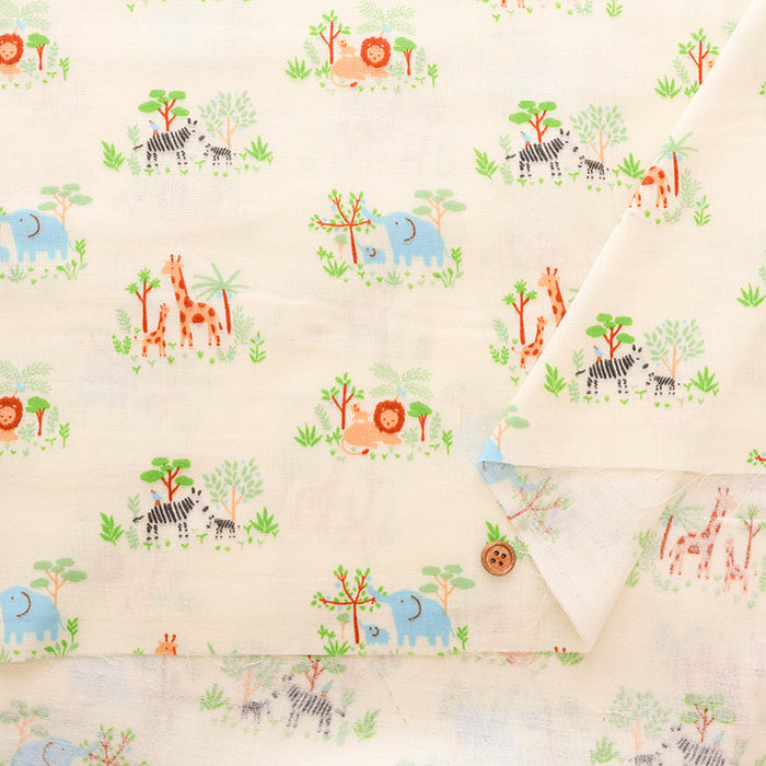 Cotton Double Gauze Print Fabric - Parent and Child Animals - nomura tailor
