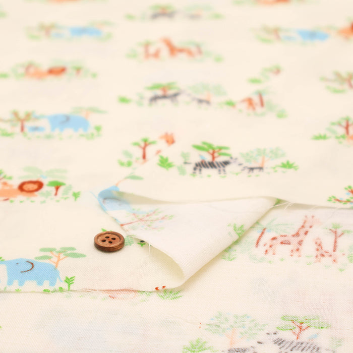 Cotton Double Gauze Print Fabric - Parent and Child Animals - nomura tailor