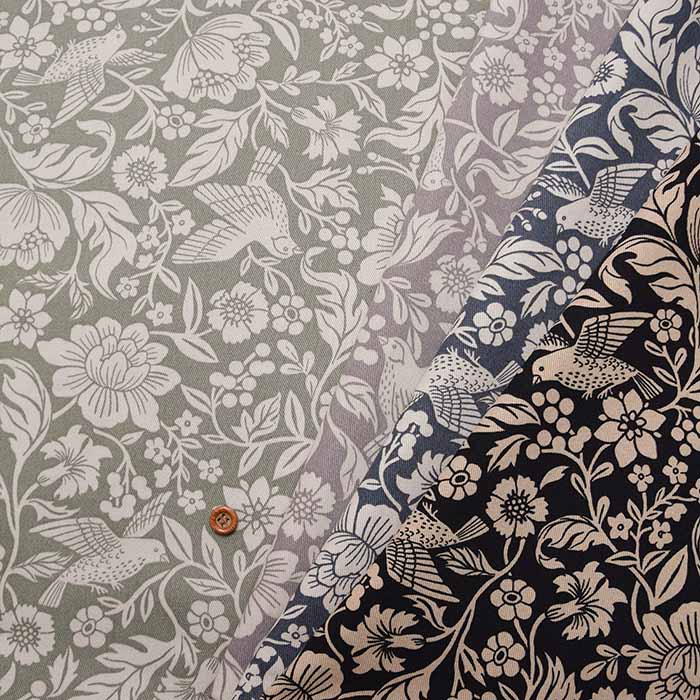 Cotton twill print fabric birds and plants - nomura tailor