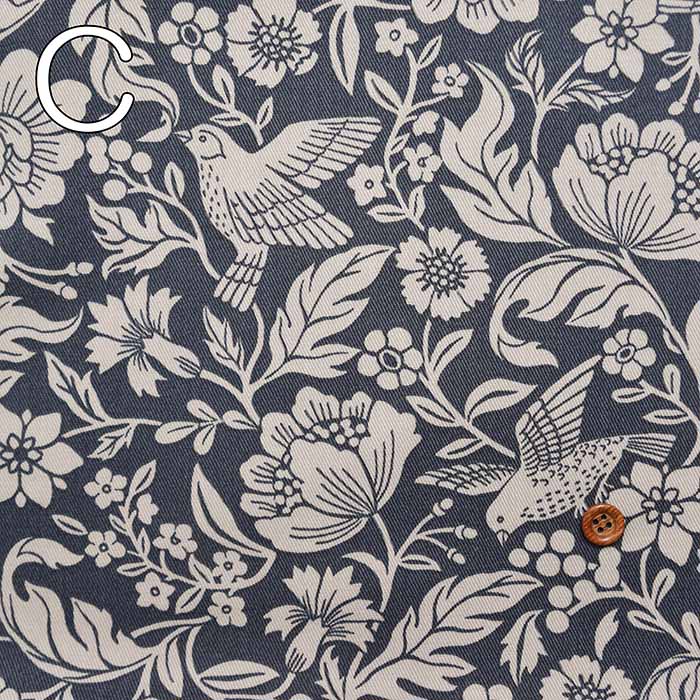 Cotton twill print fabric birds and plants - nomura tailor