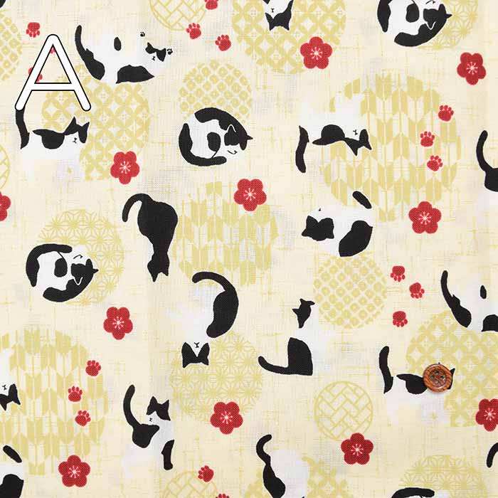 Cotton seating print fabric Japanese -style crest cat - nomura tailor