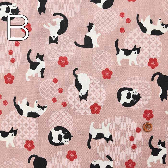 Cotton seating print fabric Japanese -style crest cat - nomura tailor