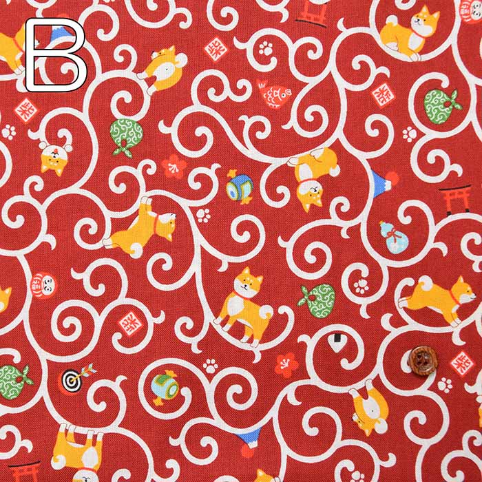 Cotton sheeting print fabric Osanpohi Biyori Shiba to Karakusa - nomura tailor