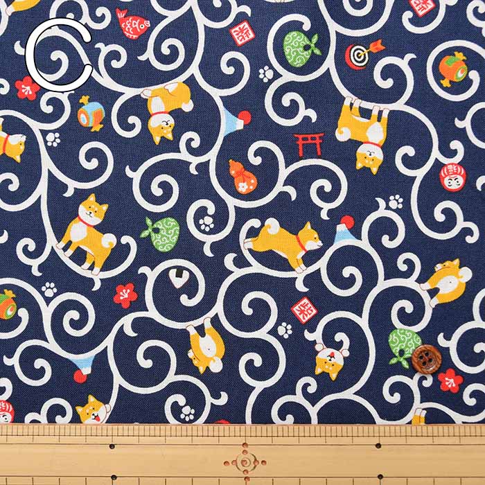 Cotton sheeting print fabric Osanpohi Biyori Shiba to Karakusa - nomura tailor