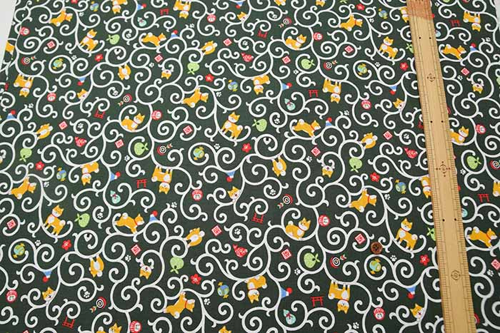 Cotton sheeting print fabric Osanpohi Biyori Shiba to Karakusa - nomura tailor