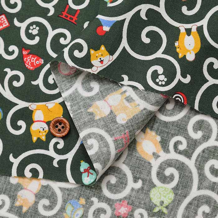 Cotton sheeting print fabric Osanpohi Biyori Shiba to Karakusa - nomura tailor