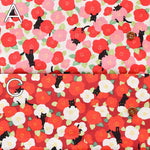 Cotton sheeting print fabric Camellia and black cat - nomura tailor