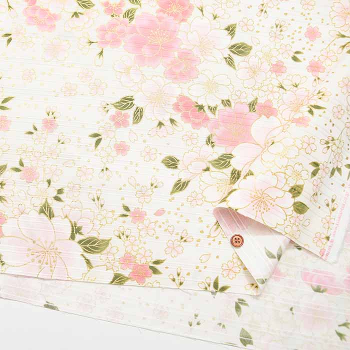 Cotton slub satin printed fabric, cherry blossom - nomura tailor