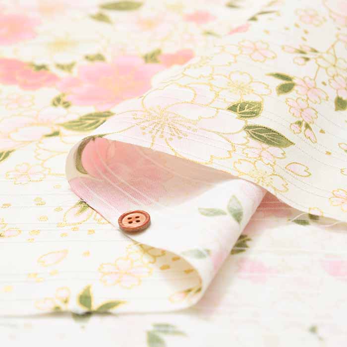 Cotton slub satin printed fabric, cherry blossom - nomura tailor