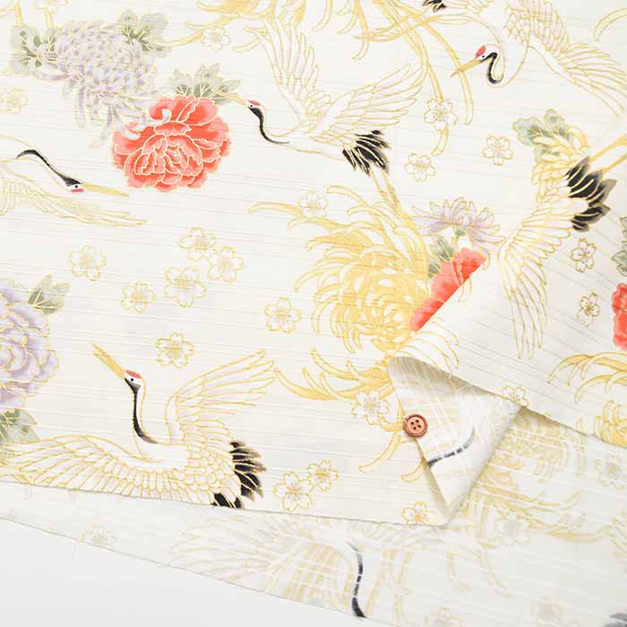 Cotton slub satin printed fabric Crane - nomura tailor