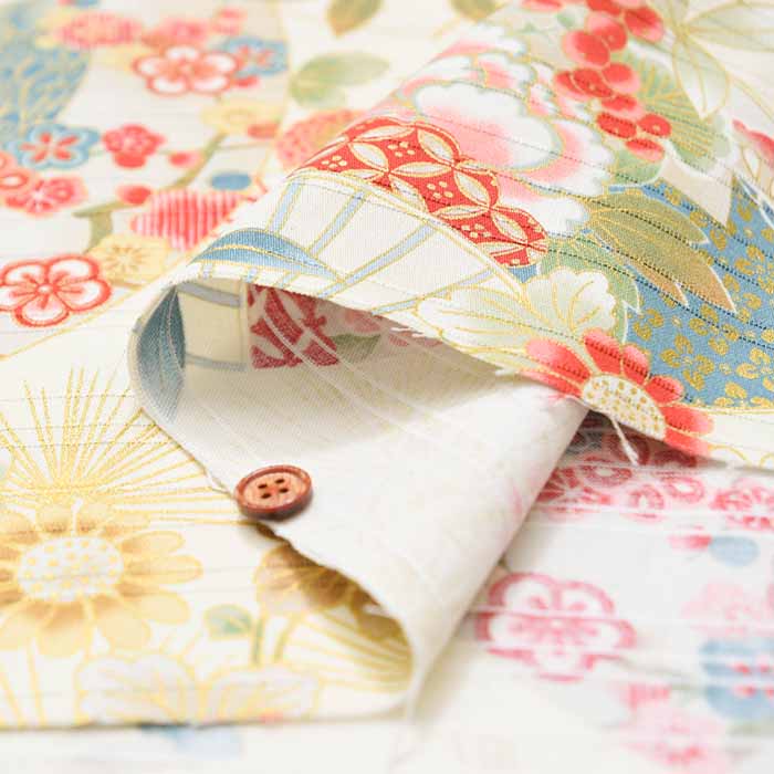 Cotton slub satin printed fabric Fan - nomura tailor