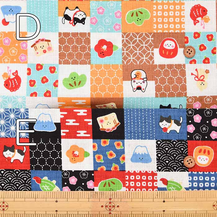 Cotton dobby printed fabric WA monogatari Checkered lucky charm - nomura tailor