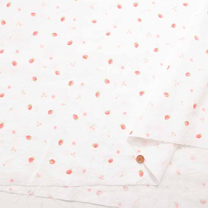 Cotton double gauze printed embroidery fabric Strawberry and Cherry - nomura tailor