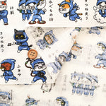 Cotton Dobby Printed Fabric - Cat Ninja - nomura tailor