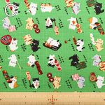 Cotton Dobby Printed Fabric - Yakitori Cat - nomura tailor