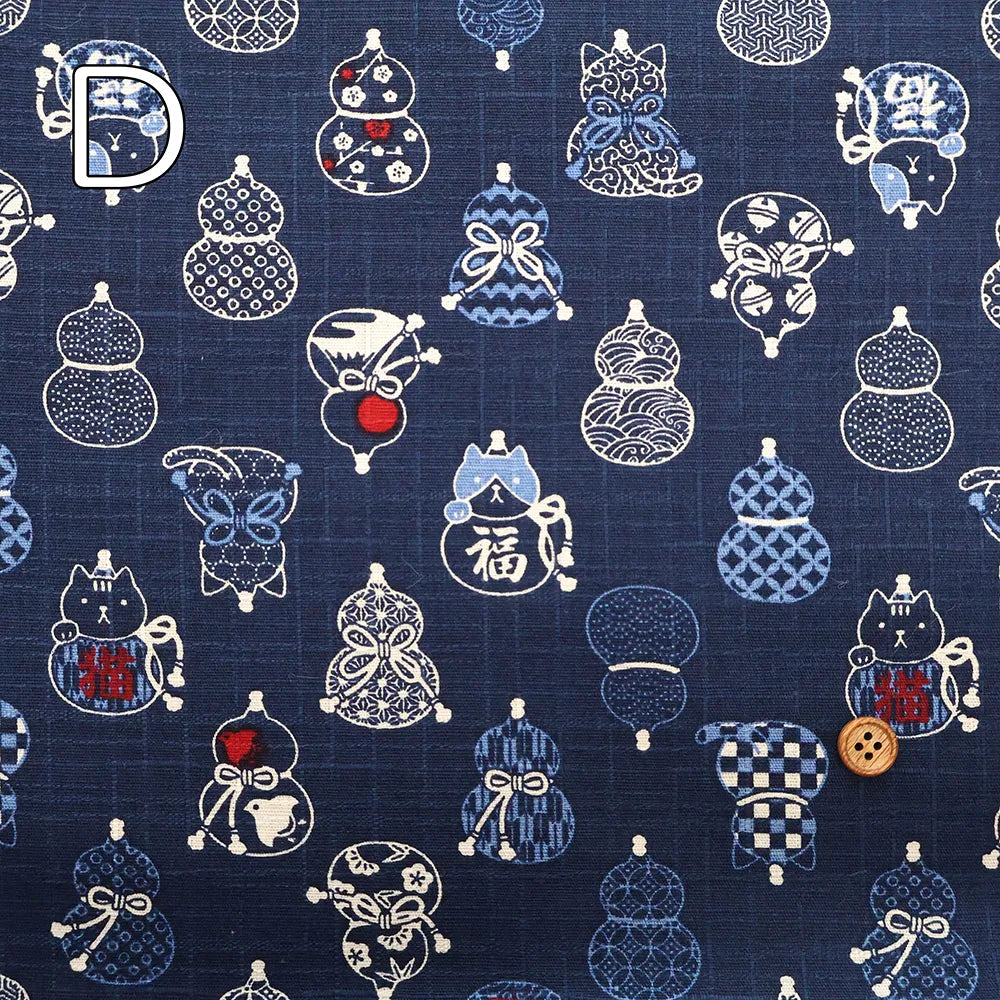 Cotton Dobby Printed Fabric - Gourd Cat - nomura tailor