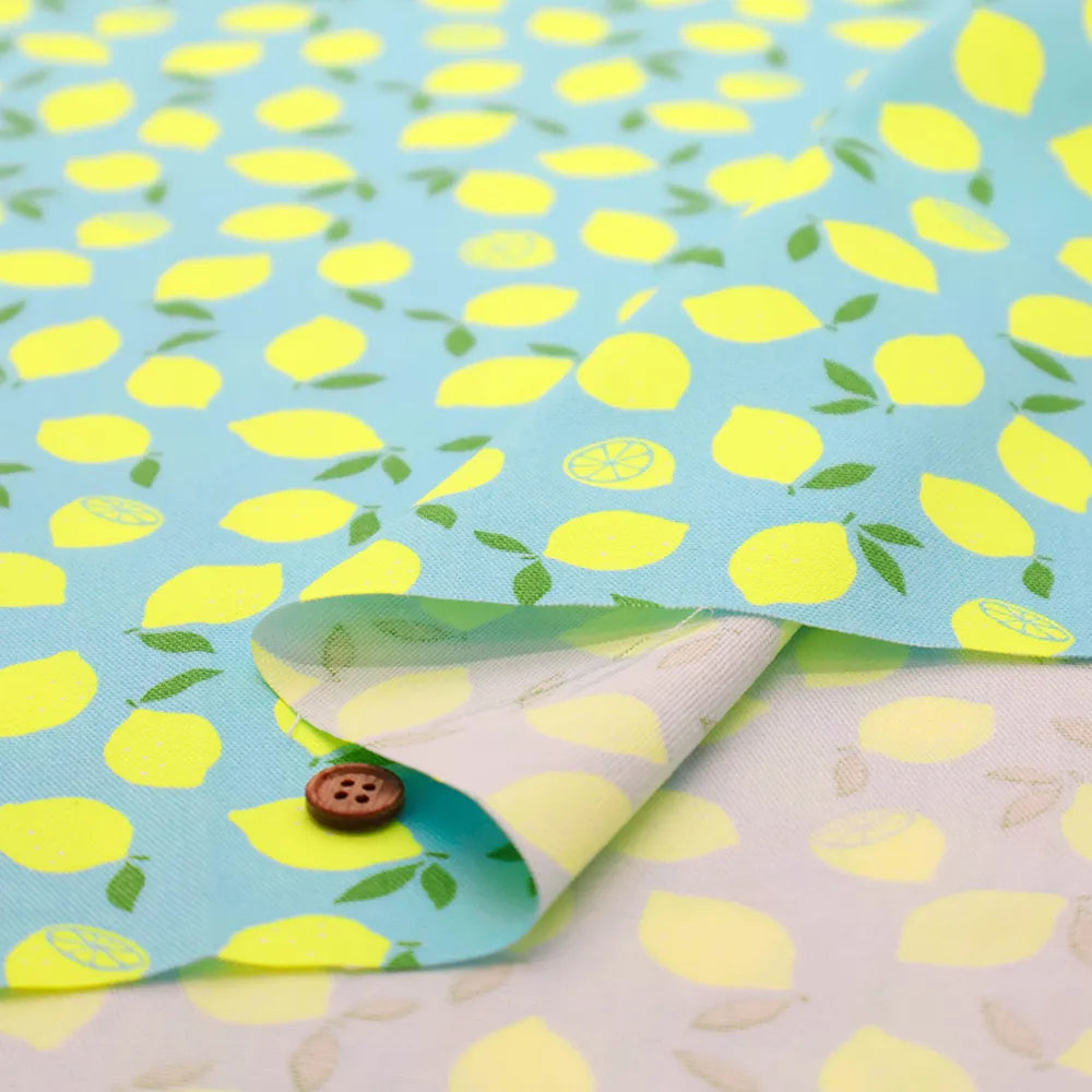 Cotton Oxford Fluorescent Printed Fabric - Lemon - nomura tailor