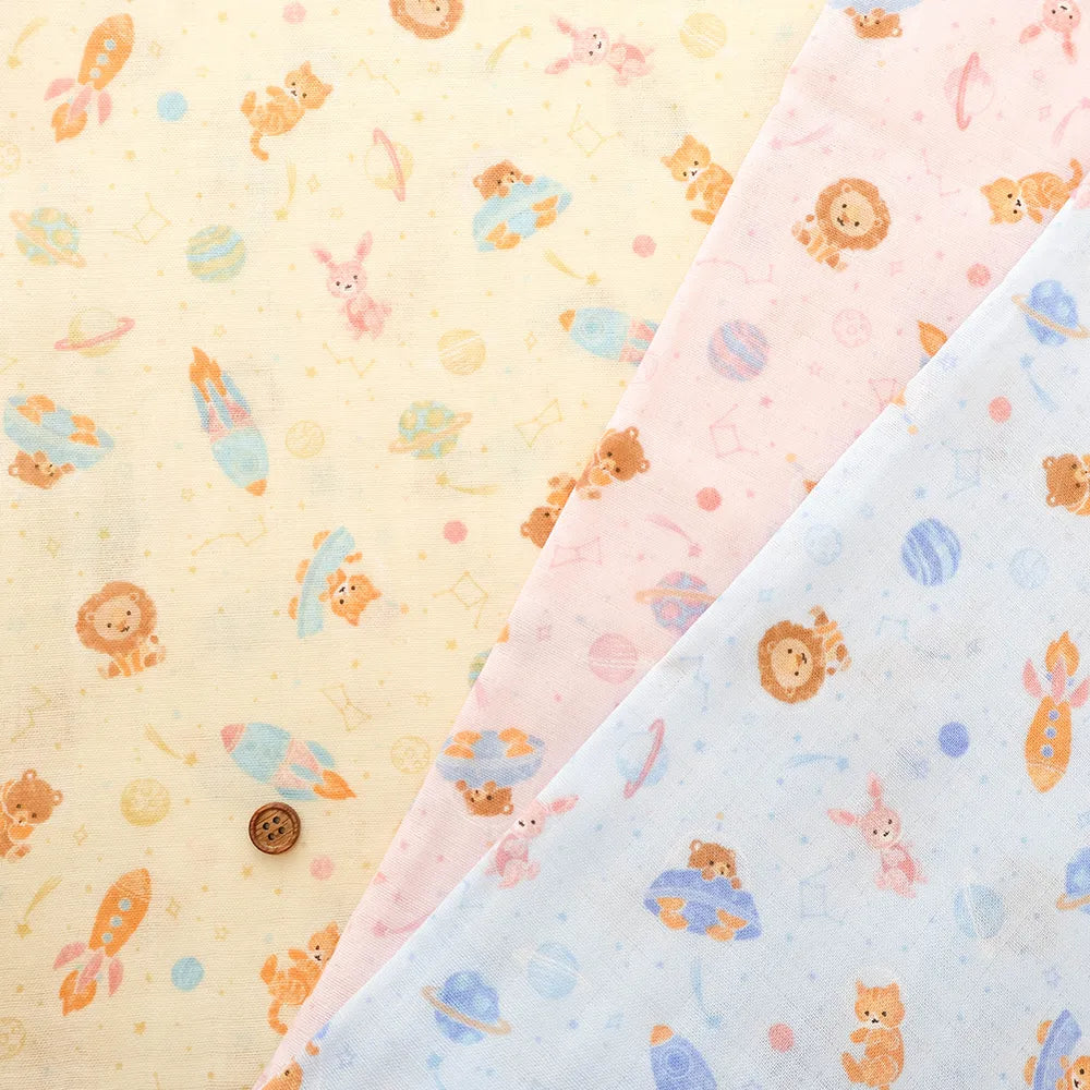 Cotton Double Gauze Printed Fabric - Space Animals - nomura tailor