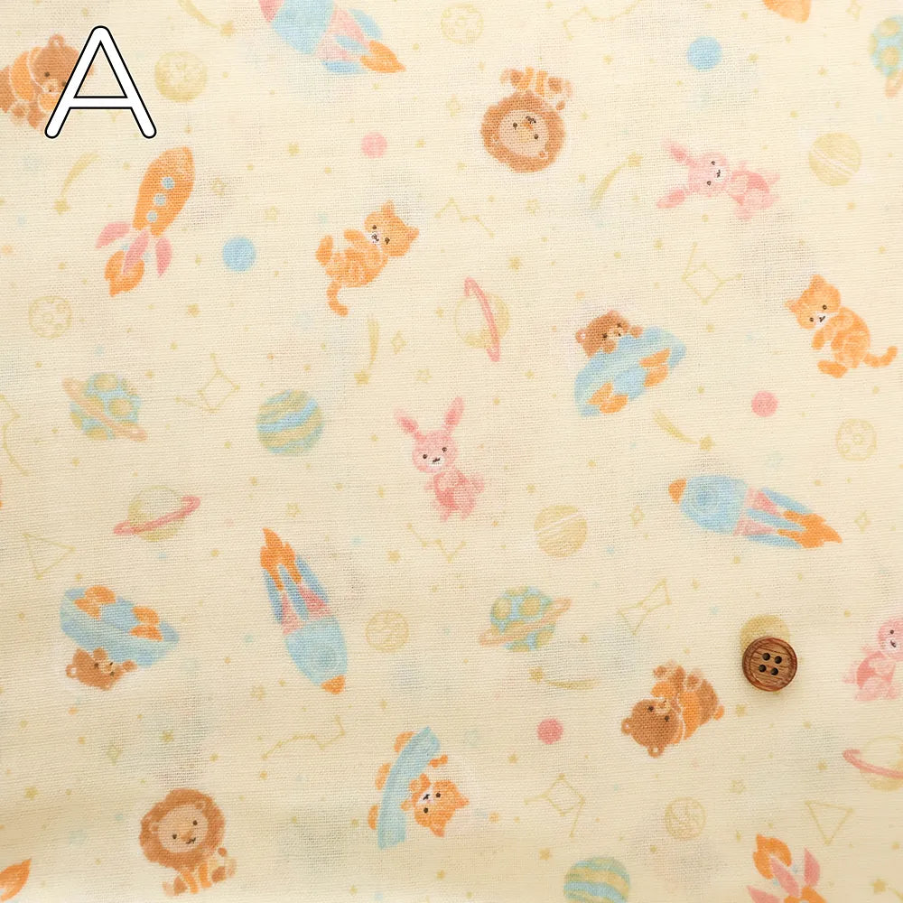 Cotton Double Gauze Printed Fabric - Space Animals - nomura tailor