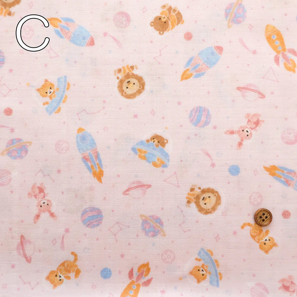 Cotton Double Gauze Printed Fabric - Space Animals - nomura tailor