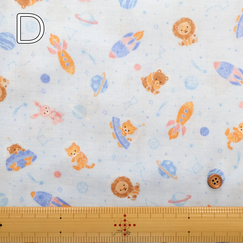 Cotton Double Gauze Printed Fabric - Space Animals - nomura tailor