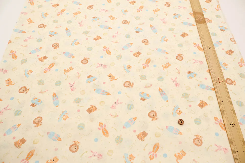 Cotton Double Gauze Printed Fabric - Space Animals - nomura tailor