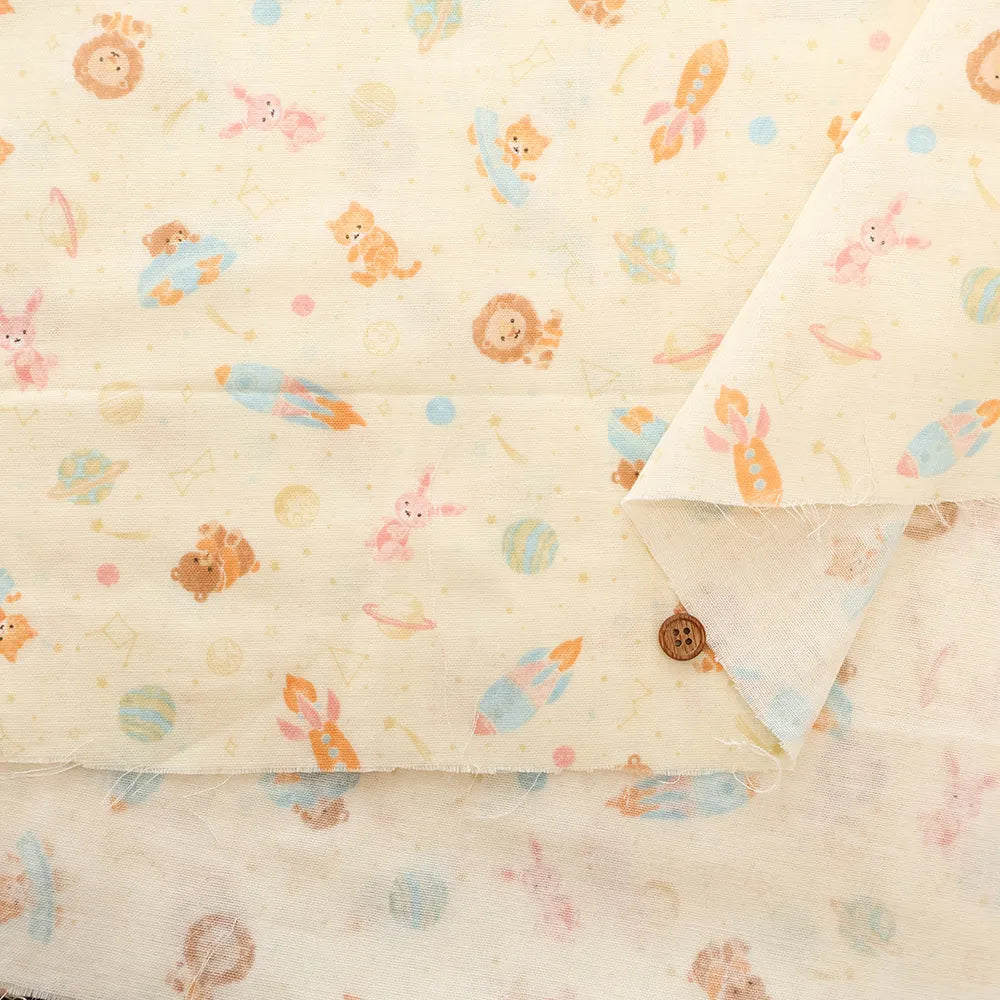 Cotton Double Gauze Printed Fabric - Space Animals - nomura tailor