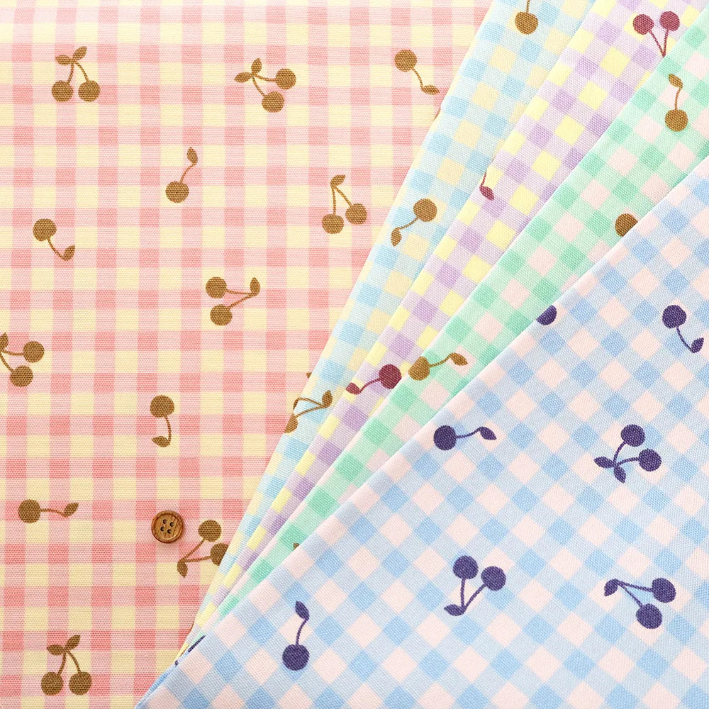 Cotton Oxford Printed Fabric - Gingham Cherry - nomura tailor