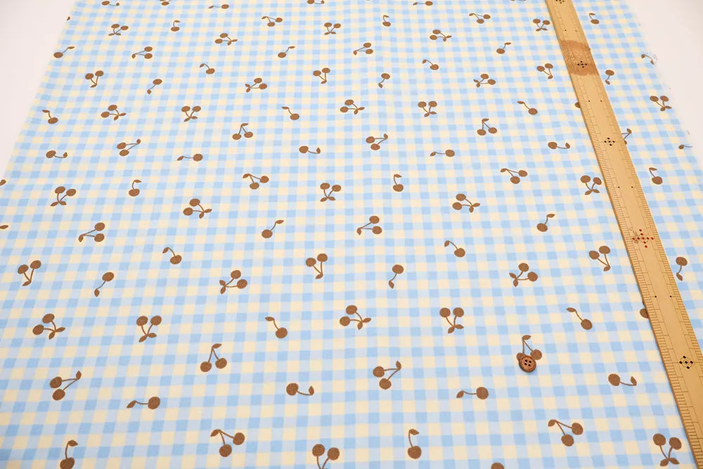 Cotton Oxford Printed Fabric - Gingham Cherry - nomura tailor