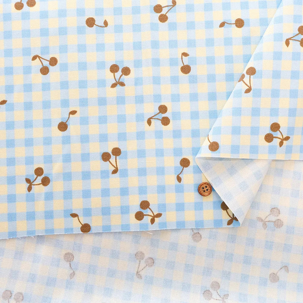 Cotton Oxford Printed Fabric - Gingham Cherry - nomura tailor