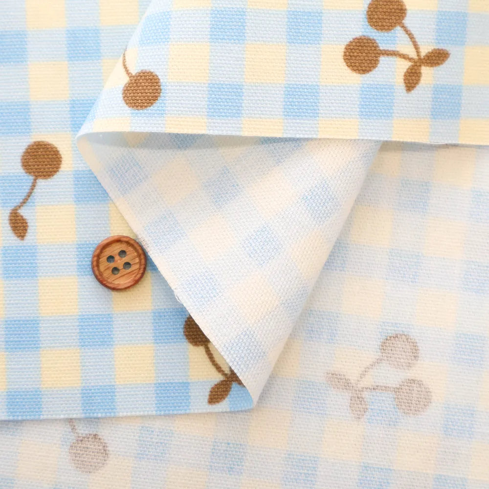Cotton Oxford Printed Fabric - Gingham Cherry - nomura tailor