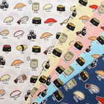 Cotton Sheeting printed Fabric FOOD YURU Fun Sushi - nomura tailor